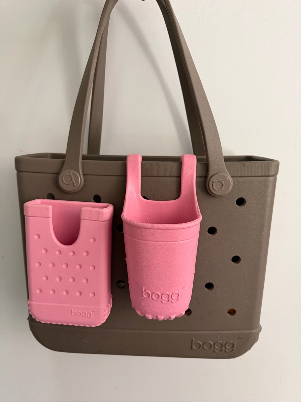 Brown Tote Bag with Pink Accessory Set